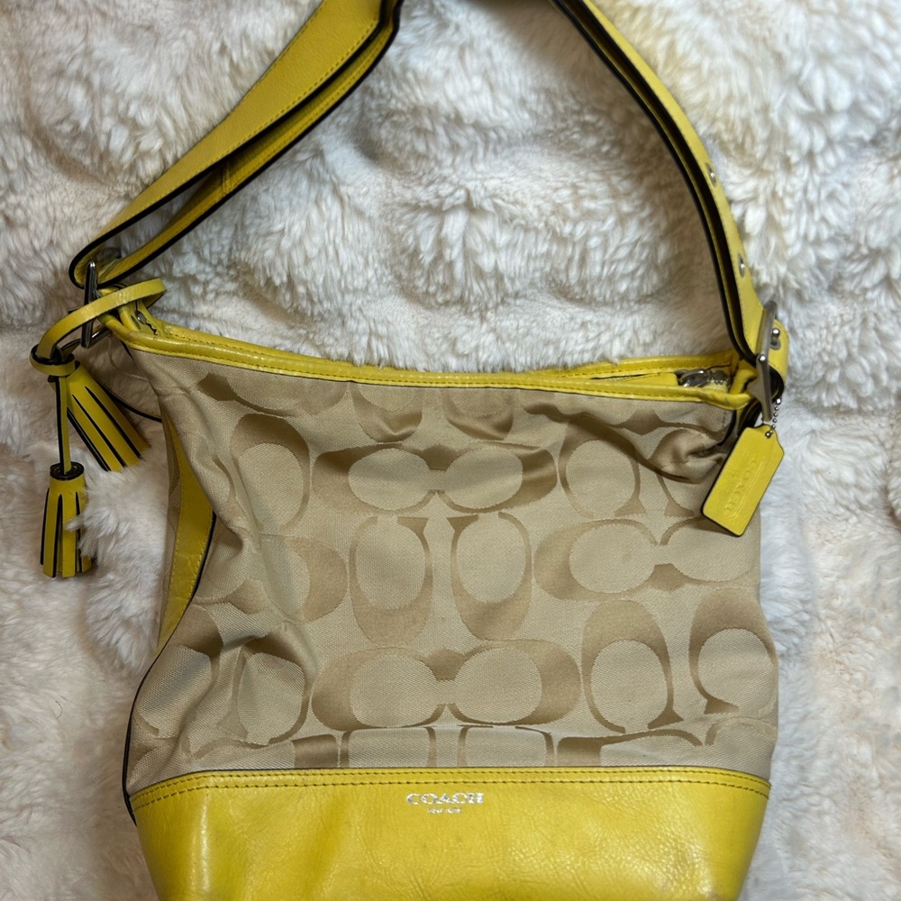 Coach Yellow and Tan Shoulder Bag with Signature Monogram